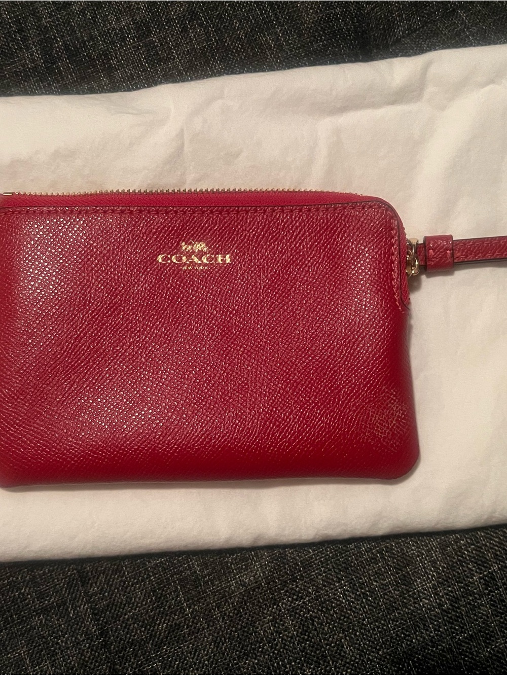 Coach Pebbled Leather Wristlet - Red